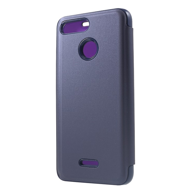 View Window Plated Mirror Surface Leather Stand Protective Cover for Xiaomi Redmi 6 - Dark Purple-2