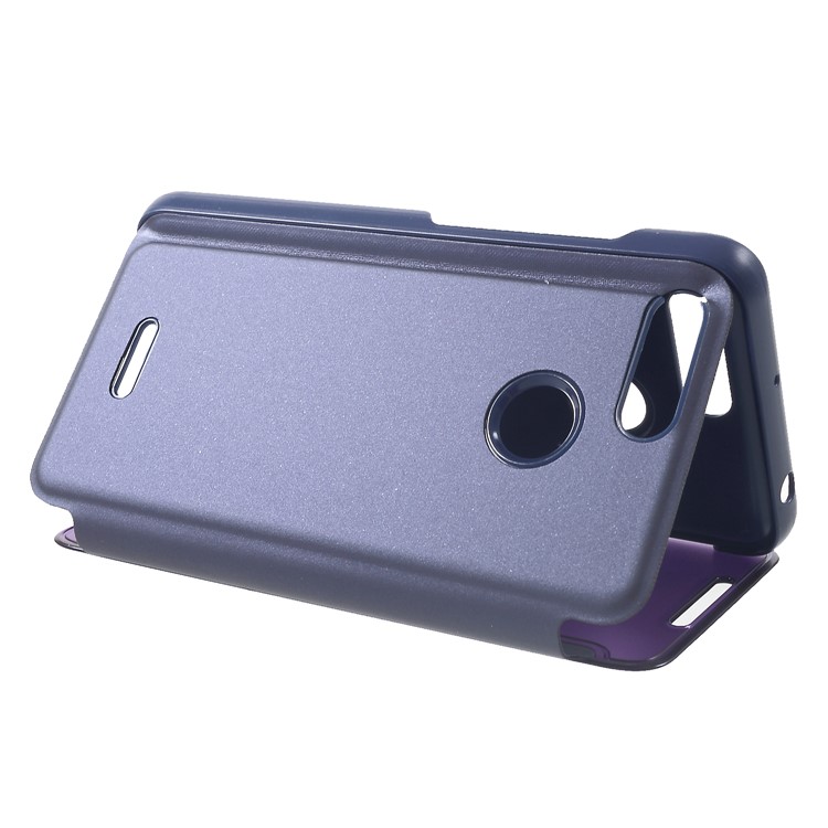 View Window Plated Mirror Surface Leather Stand Protective Cover for Xiaomi Redmi 6 - Dark Purple-5