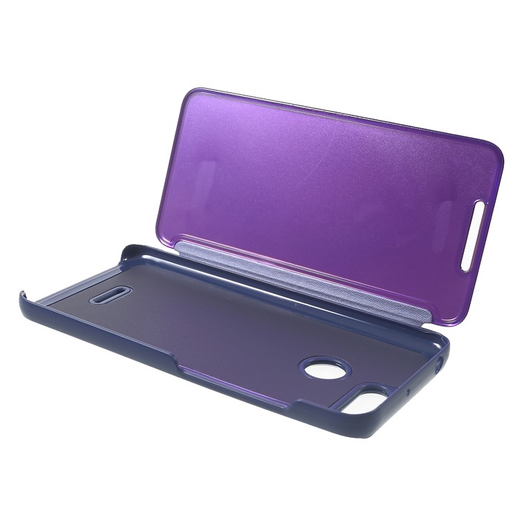 View Window Plated Mirror Surface Leather Stand Protective Cover for Xiaomi Redmi 6 - Dark Purple-6