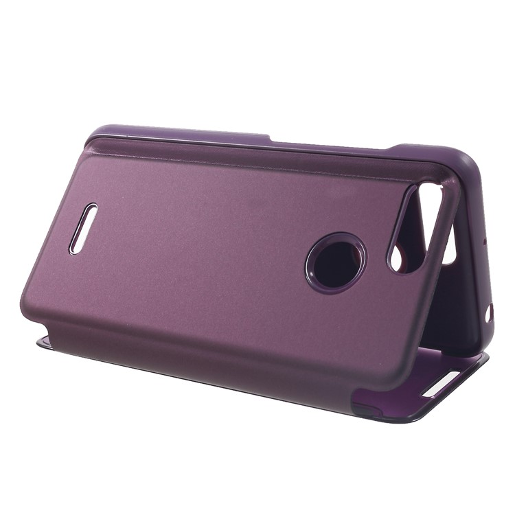 View Window Plated Mirror Surface Leather Stand Flip Cover for Xiaomi Redmi 6 - Light Purple-5