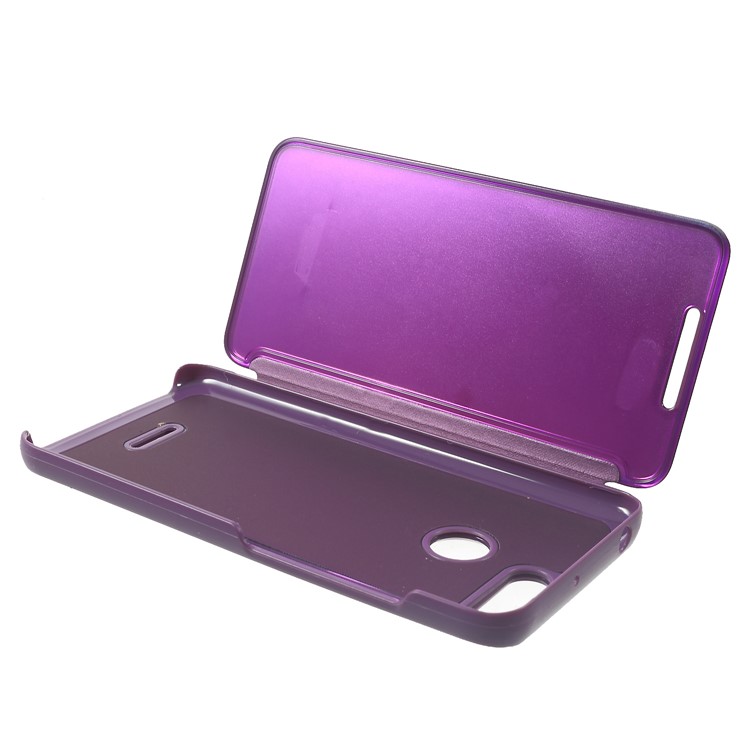View Window Plated Mirror Surface Leather Stand Flip Cover for Xiaomi Redmi 6 - Light Purple-6