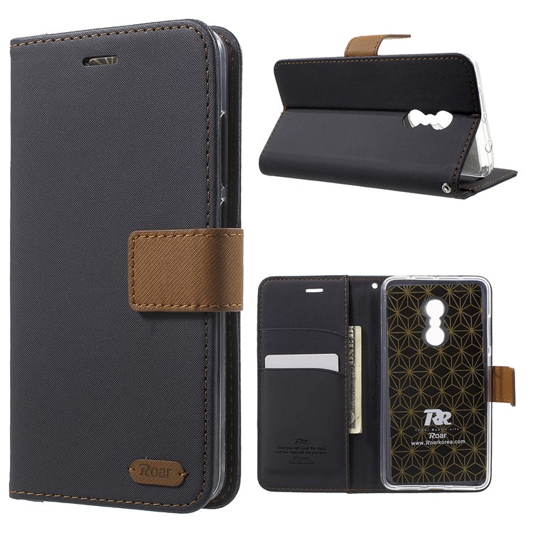 ROAR KOREA Twill Grain Leather Wallet Case for Xiaomi Redmi Note 4 - Black-1