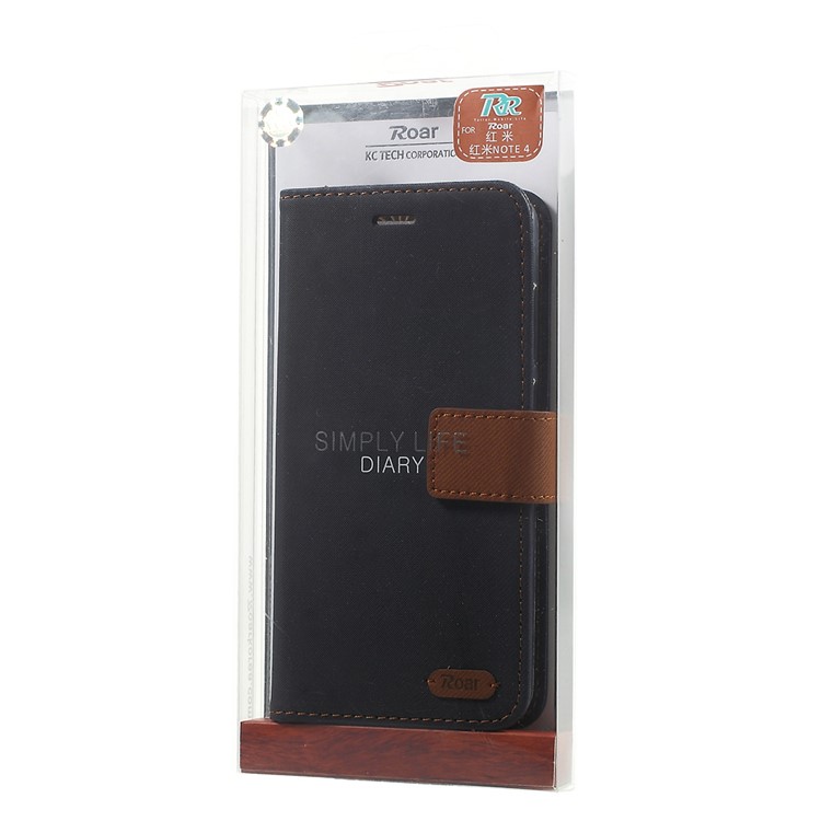 ROAR KOREA Twill Grain Leather Wallet Case for Xiaomi Redmi Note 4 - Black-10