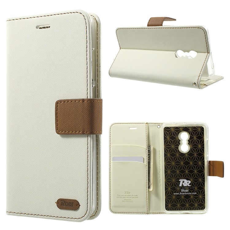 ROAR KOREA Twill Grain Leather Wallet Cover for Xiaomi Redmi Note 4 - White-1