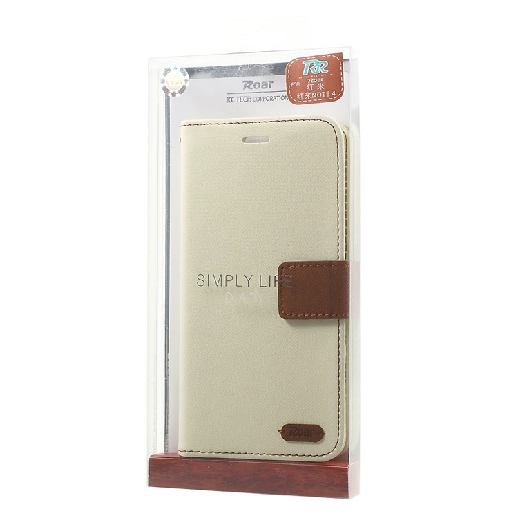ROAR KOREA Twill Grain Leather Wallet Cover for Xiaomi Redmi Note 4 - White-9