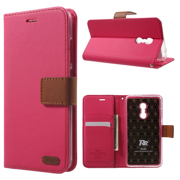ROAR KOREA Twill Grain Leather Wallet Case Cover for Xiaomi Redmi Note 4 - Rose-1