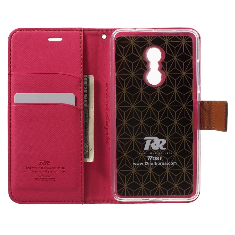 ROAR KOREA Twill Grain Leather Wallet Case Cover for Xiaomi Redmi Note 4 - Rose-4