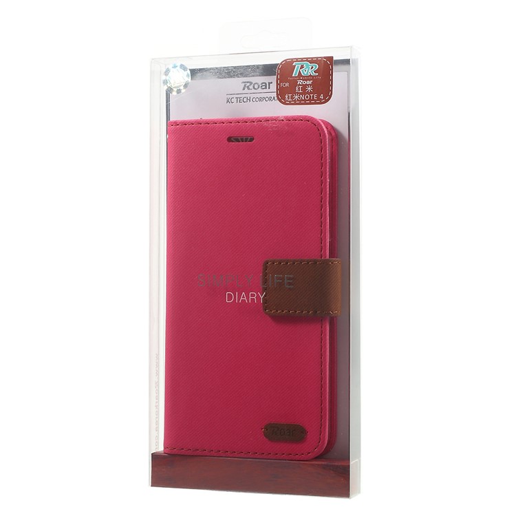 ROAR KOREA Twill Grain Leather Wallet Case Cover for Xiaomi Redmi Note 4 - Rose-9