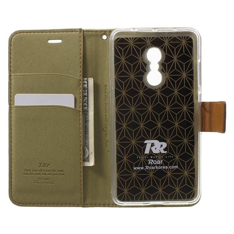 ROAR KOREA Twill Grain Leather Card Holder Case for Xiaomi Redmi Note 4 - Khaki-4