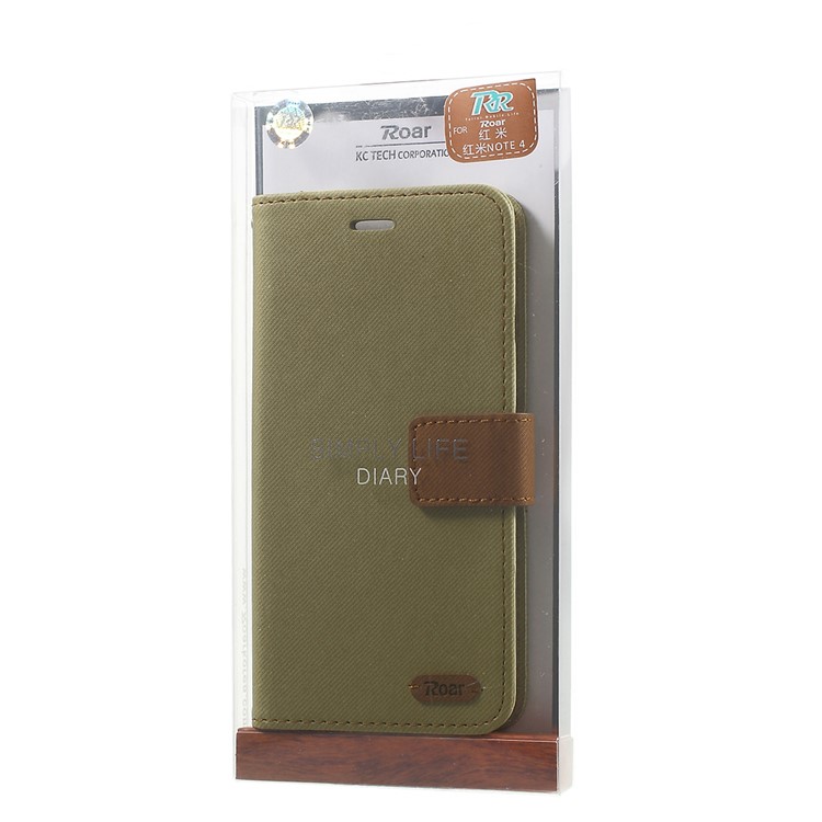 ROAR KOREA Twill Grain Leather Card Holder Case for Xiaomi Redmi Note 4 - Khaki-9