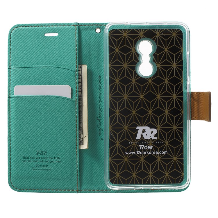 ROAR KOREA Twill Grain PU Leather Wallet Case for Xiaomi Redmi Note 4 - Green-4