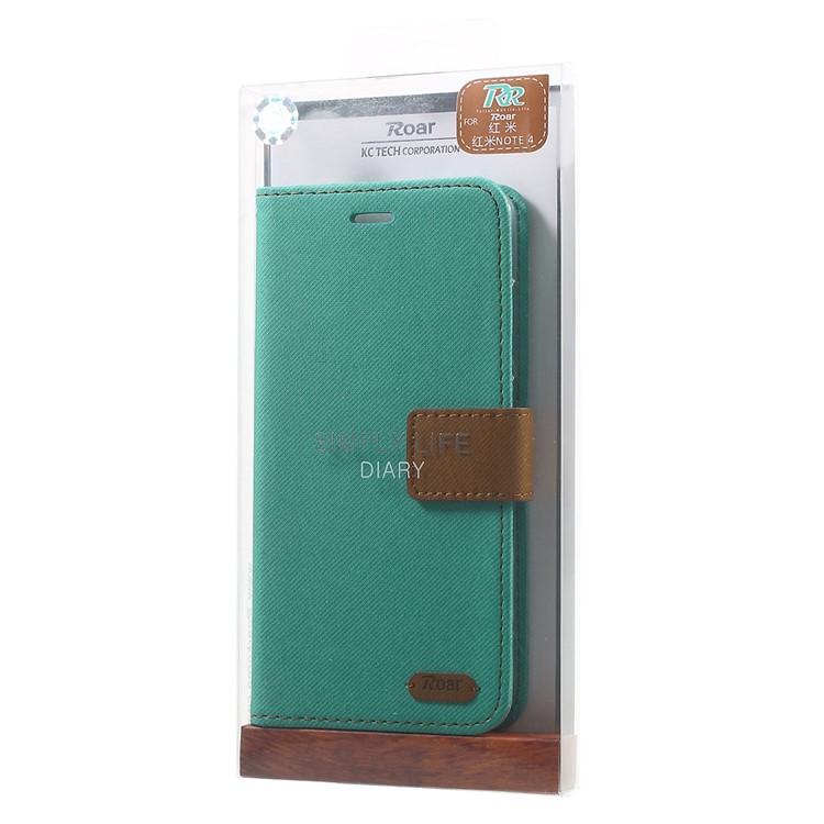 ROAR KOREA Twill Grain PU Leather Wallet Case for Xiaomi Redmi Note 4 - Green-9