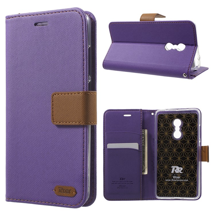 ROAR KOREA Twill Grain Magnetic Leather Wallet Case for Xiaomi Redmi Note 4 - Purple-1