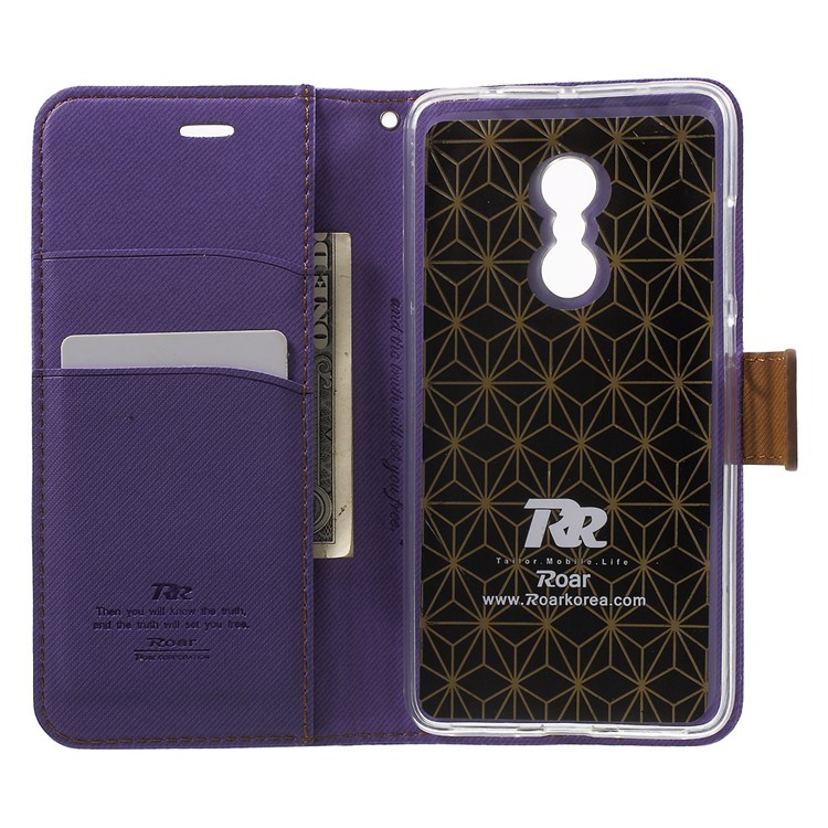 ROAR KOREA Twill Grain Magnetic Leather Wallet Case for Xiaomi Redmi Note 4 - Purple-4