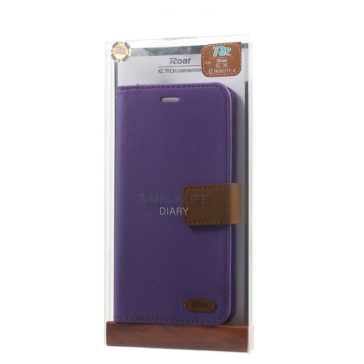 ROAR KOREA Twill Grain Magnetic Leather Wallet Case for Xiaomi Redmi Note 4 - Purple-9