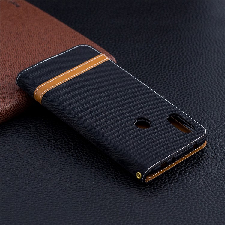 Splicing Jean Cloth PU Leather Wallet Stand Case with Strap for Xiaomi Redmi Note 6 Pro - Black-10