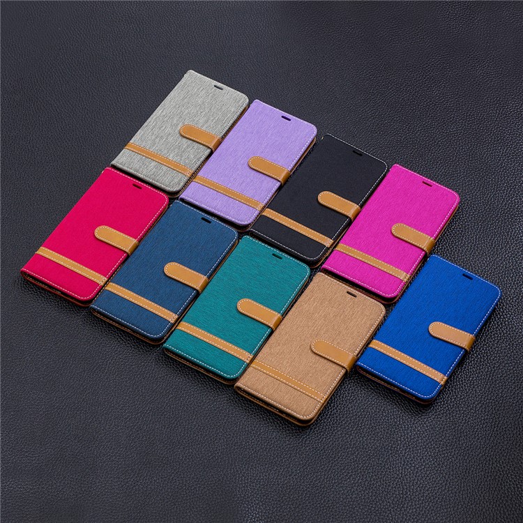 Splicing Jean Cloth PU Leather Wallet Stand Case with Strap for Xiaomi Redmi Note 6 Pro - Black-11
