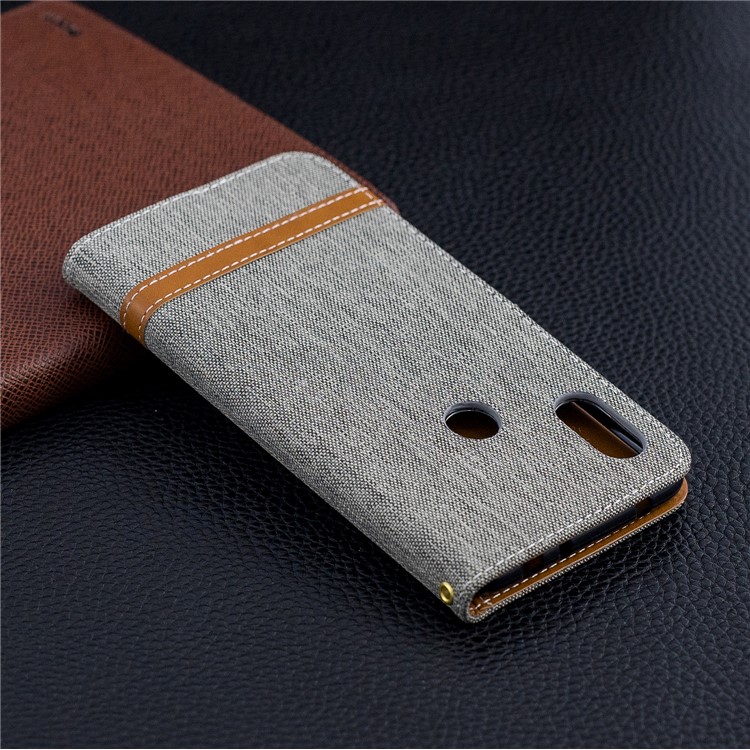 Splicing Jean Cloth PU Leather Wallet Stand Cover with Strap for Xiaomi Redmi Note 6 Pro - Grey-10
