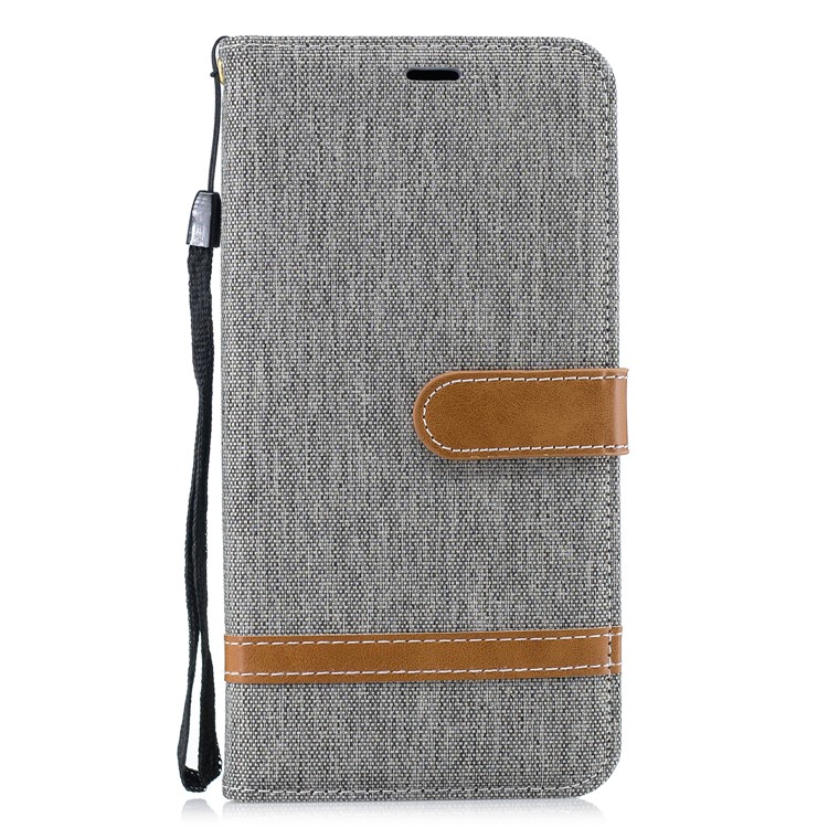 Splicing Jean Cloth PU Leather Wallet Stand Cover with Strap for Xiaomi Redmi Note 6 Pro - Grey-2