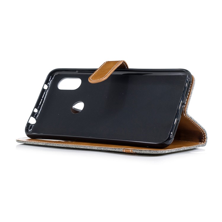 Splicing Jean Cloth PU Leather Wallet Stand Cover with Strap for Xiaomi Redmi Note 6 Pro - Grey-5