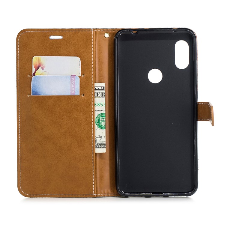 Splicing Jean Cloth PU Leather Wallet Stand Cover with Strap for Xiaomi Redmi Note 6 Pro - Grey-8