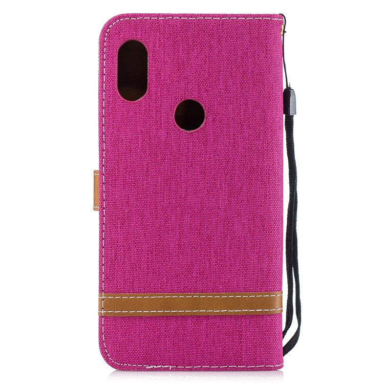 Splicing Jean Cloth PU Leather Wallet Stand Casing with Strap for Xiaomi Redmi Note 6 Pro - Rose-3