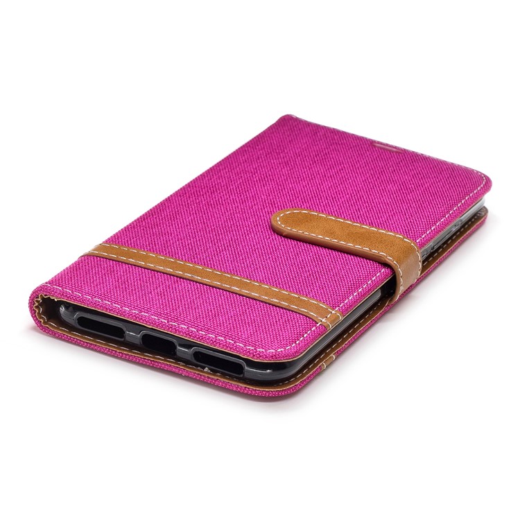 Splicing Jean Cloth PU Leather Wallet Stand Casing with Strap for Xiaomi Redmi Note 6 Pro - Rose-6