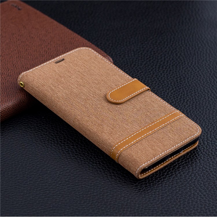 Splicing Jean Cloth PU Leather Wallet Stand Mobile Phone Case with Strap for Xiaomi Redmi Note 6 Pro - Khaki-10
