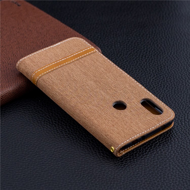 Splicing Jean Cloth PU Leather Wallet Stand Mobile Phone Case with Strap for Xiaomi Redmi Note 6 Pro - Khaki-11