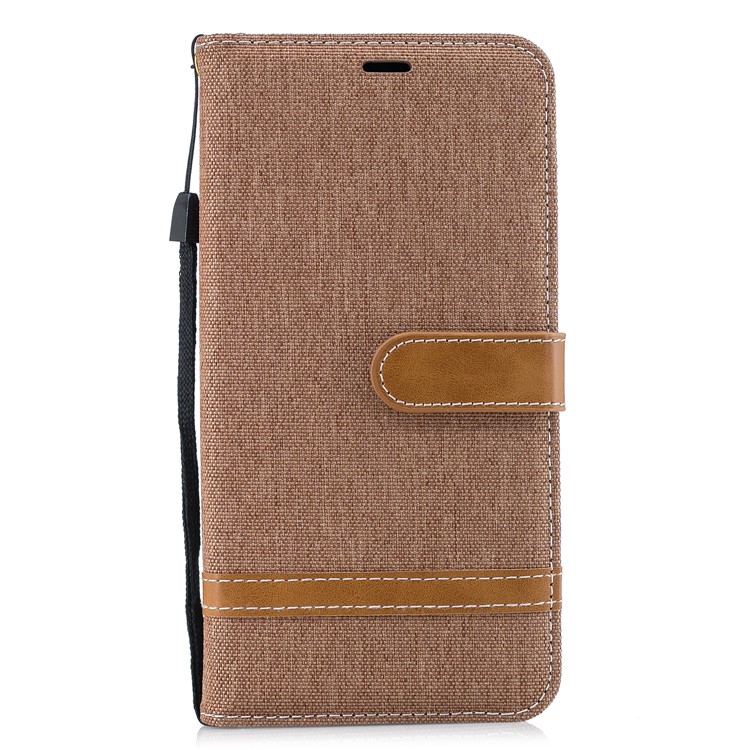 Splicing Jean Cloth PU Leather Wallet Stand Mobile Phone Case with Strap for Xiaomi Redmi Note 6 Pro - Khaki-2