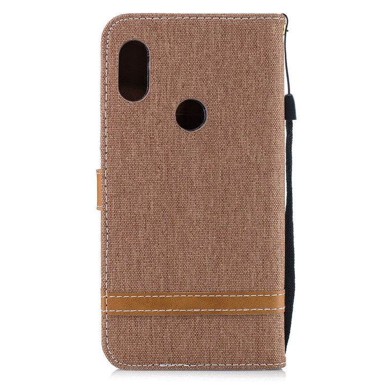 Splicing Jean Cloth PU Leather Wallet Stand Mobile Phone Case with Strap for Xiaomi Redmi Note 6 Pro - Khaki-3
