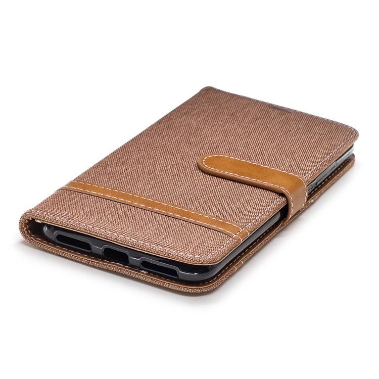 Splicing Jean Cloth PU Leather Wallet Stand Mobile Phone Case with Strap for Xiaomi Redmi Note 6 Pro - Khaki-6
