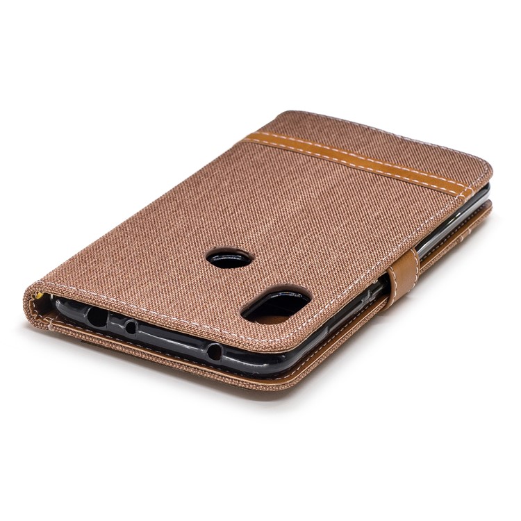 Splicing Jean Cloth PU Leather Wallet Stand Mobile Phone Case with Strap for Xiaomi Redmi Note 6 Pro - Khaki-7