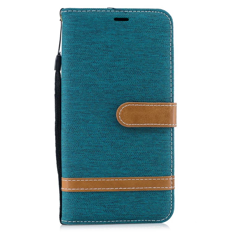 Splicing Jean Cloth PU Leather Wallet Stand Cell Phone Case with Strap for Xiaomi Redmi Note 6 Pro - Green-2
