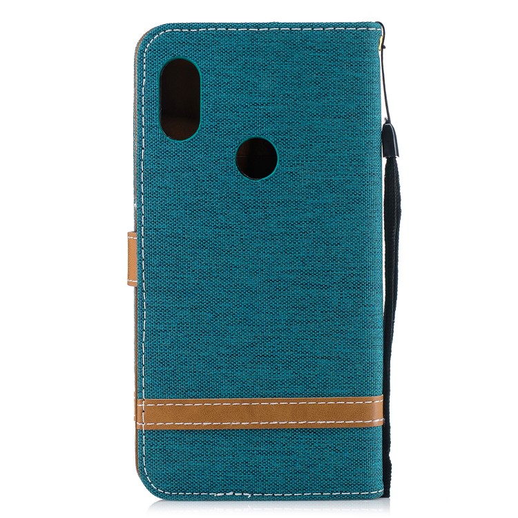 Splicing Jean Cloth PU Leather Wallet Stand Cell Phone Case with Strap for Xiaomi Redmi Note 6 Pro - Green-3
