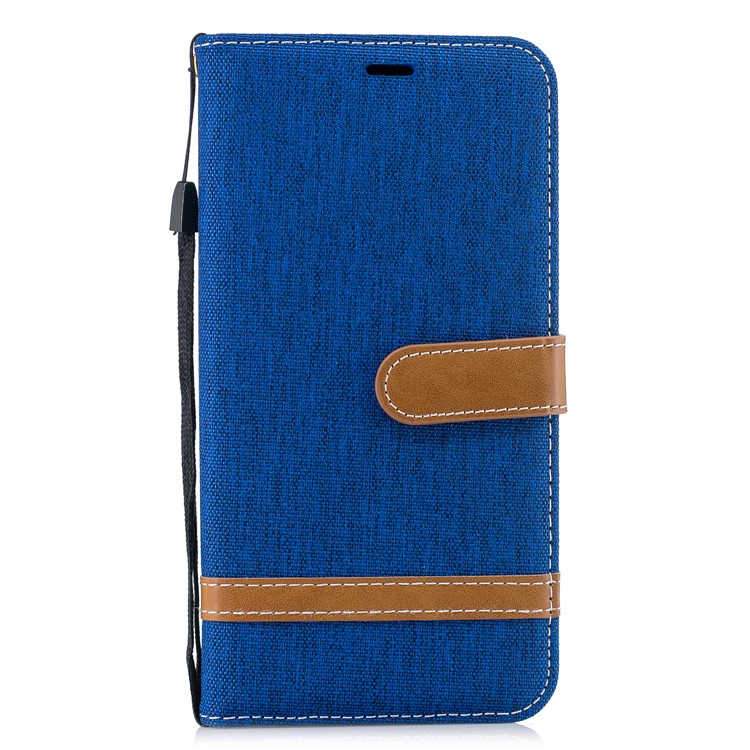 Splicing Jean Cloth PU Leather Wallet Stand Protective Case with Strap for Xiaomi Redmi Note 6 Pro - Baby Blue-2