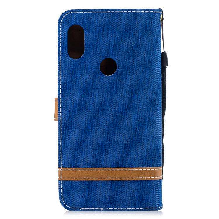 Splicing Jean Cloth PU Leather Wallet Stand Protective Case with Strap for Xiaomi Redmi Note 6 Pro - Baby Blue-3