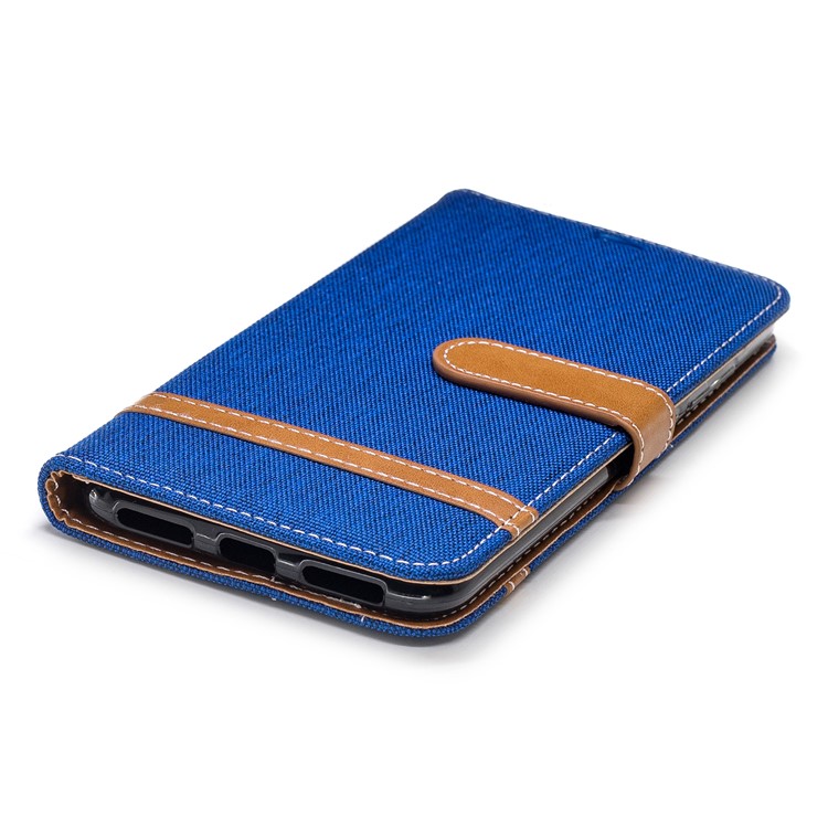 Splicing Jean Cloth PU Leather Wallet Stand Protective Case with Strap for Xiaomi Redmi Note 6 Pro - Baby Blue-6