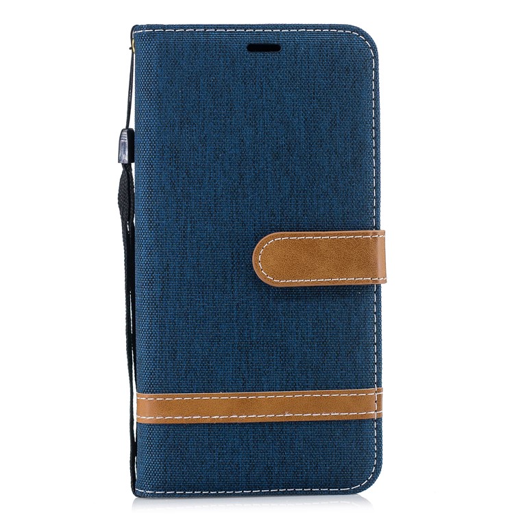Splicing Jean Cloth PU Leather Wallet Stand Protective Shell with Strap for Xiaomi Redmi Note 6 Pro - Dark Blue-2
