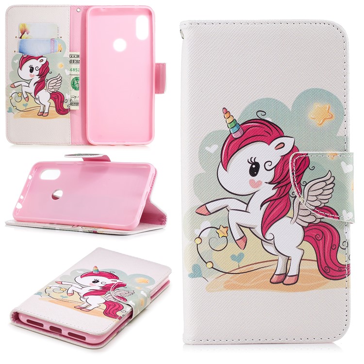 Pattern Printing Wallet Stand Leather Casing for Xiaomi Redmi Note 6 - Unicorn-1