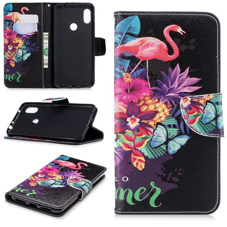 Pattern Printing Wallet Stand Leather Case for Xiaomi Redmi Note 6 Pro - Flamingo and Pineapple-1