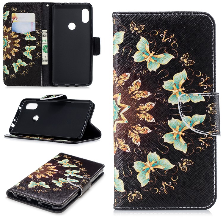 Pattern Printing Wallet Stand Leather Cover for Xiaomi Redmi Note 6 Pro - Colorized Butterflies-1
