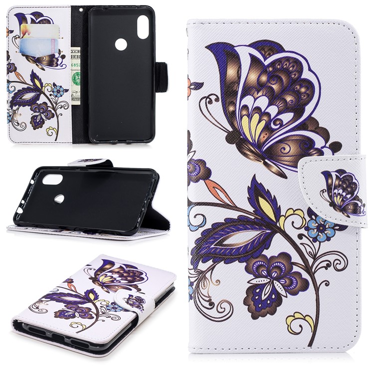 Pattern Printing Wallet Stand Leather Shell for Xiaomi Redmi Note 6 Pro - Butterfly and Flower-1