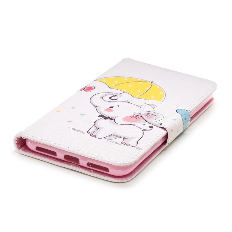 Pattern Printing Wallet Stand Leather Case Shell for Xiaomi Redmi Note 6 Pro - Elephant Holding an Umbrella-11