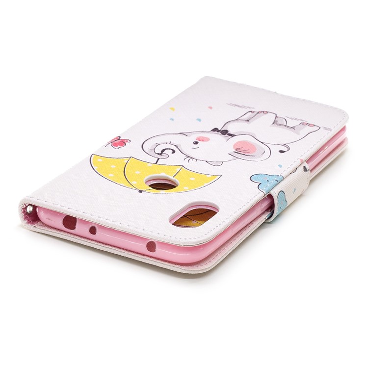 Pattern Printing Wallet Stand Leather Case Shell for Xiaomi Redmi Note 6 Pro - Elephant Holding an Umbrella-12