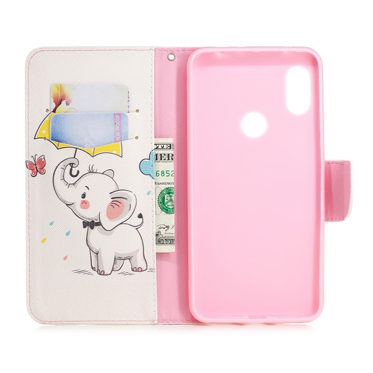 Pattern Printing Wallet Stand Leather Case Shell for Xiaomi Redmi Note 6 Pro - Elephant Holding an Umbrella-13