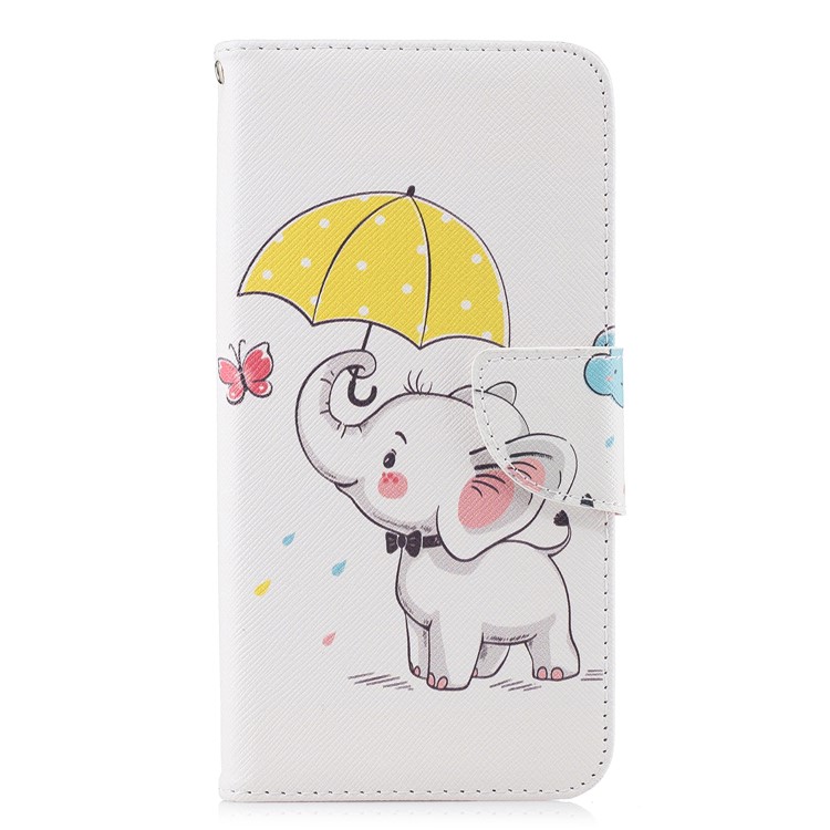 Pattern Printing Wallet Stand Leather Case Shell for Xiaomi Redmi Note 6 Pro - Elephant Holding an Umbrella-7