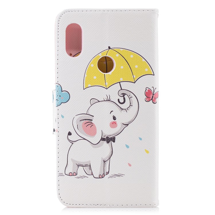 Pattern Printing Wallet Stand Leather Case Shell for Xiaomi Redmi Note 6 Pro - Elephant Holding an Umbrella-8