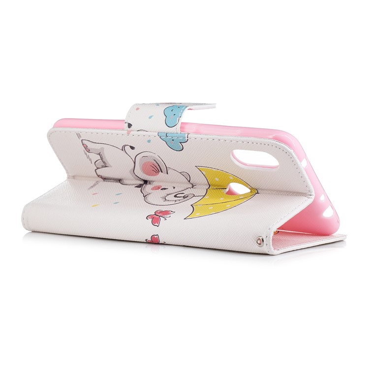 Pattern Printing Wallet Stand Leather Case Shell for Xiaomi Redmi Note 6 Pro - Elephant Holding an Umbrella-9