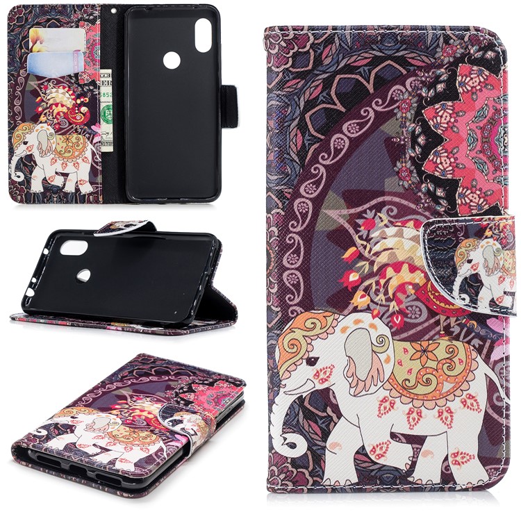 Pattern Printing Wallet Stand Leather Case Cover for Xiaomi Redmi Note 6 Pro - Elephant and Peacock-1